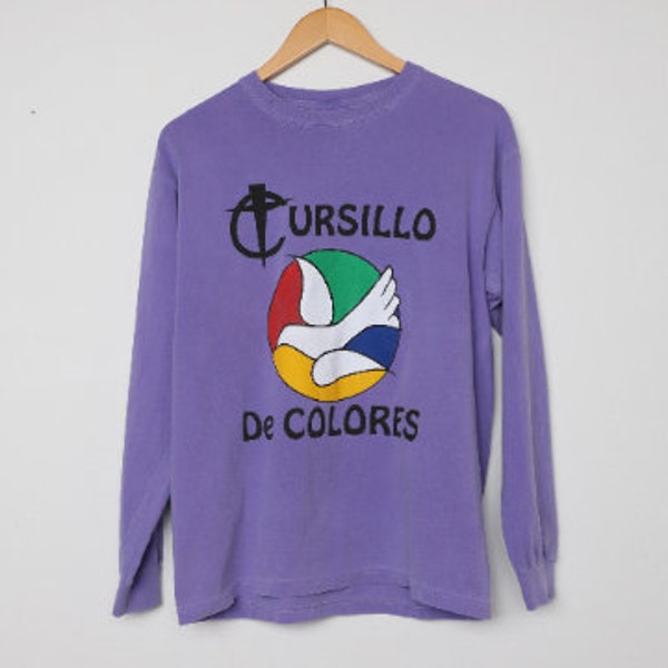 vintage CATHOLIC faith 90s colorful wisteria lavender Cursillo De COLORES long sleeve vintage t-shirt - Size Medium - FREE Shipping