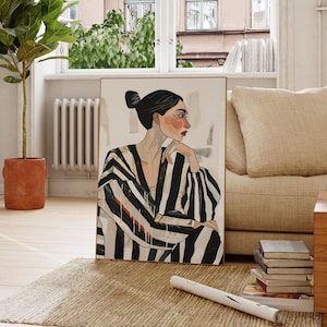 Contemporary Striped Wall Art, Abstract Woman Decor, Black and White Print, Stripes Print, Minimalist Stripe Illustration, Eclectic Fine Art