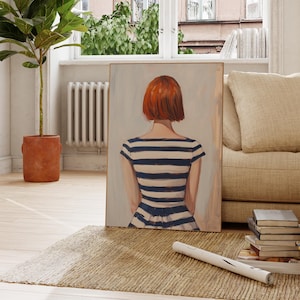 Contemporary Striped Wall Art, Woman Female Decor, Colorful Art Print, Stripes Print, Minimalist Portrait Illustration, Eclectic Fine Art
