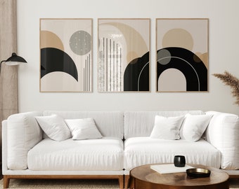 Conjunto de impresiones bohemias japonesas: Arte mural abstracto geométrico beige (descarga digital)