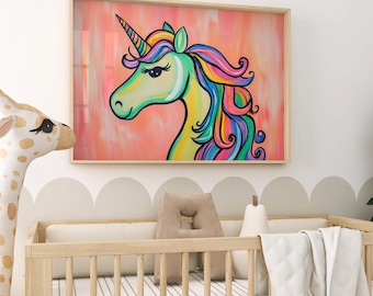 Rainbow Unicorn Nursery Print, Pastel Kids Room Decor (Digital Download)