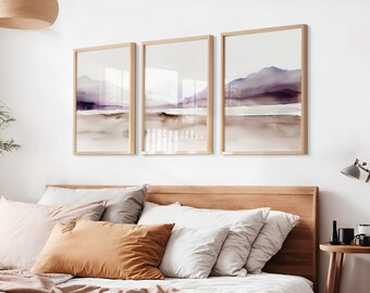 Set of 3 Minimalist Watercolor Landscape Prints, Neutral Boho Wall Art (Digital Download)