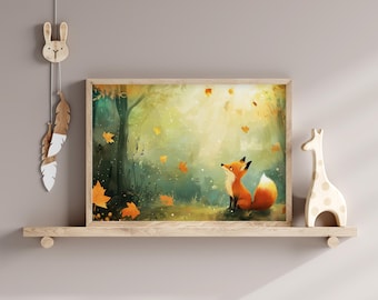 Fox Woodland Nursery Art, Kids Room Decor (Digital Print)