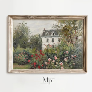Klassische englische Landhaus Kunst, Rosengarten, klassische Malerei, rustikales Esszimmer Dekor, druckbare Kunst, rustikales Haus, digitaler Download