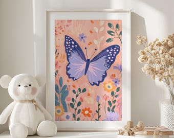 Pastel Butterfly Flowers Nursery Art Print (Digital Download)