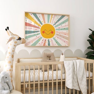 Pastellfarben Sonne, Poster für Baby, Kinderzimmer Dekor, Sonnenschein Wandkunst, Pastellfarben, Wandkunst, Druckbare Kunst