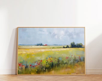 Impression de paysage de champ de blé d'été : art mural de maison de campagne (téléchargement numérique)