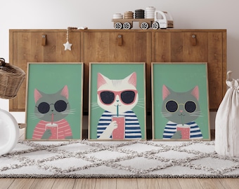 Cool Cats Print Set, Kids Nursery Art (Digital Download)