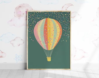 Pastel Hot Air Balloon Print, Retro Nursery Art (Digital Download)