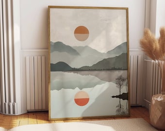 Japandi Mountain Landscape Print: Wabi Sabi Nature Artwork (Digital Download)