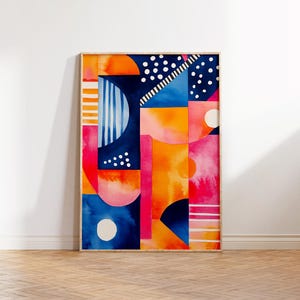 Vibrant Colorful Abstract Wall Art, Bright Dotted Decor, Printable Modern Dots Art Poster, Maximalist Artwork, Contemporary Striped Print