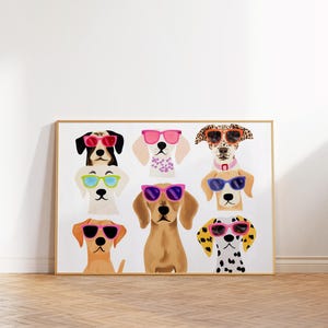Colorful Funny Dog Wall Art, Cool Dogs Print, Puppy Portrait, Animal Modern Pet Poster, Playroom Poster, Kids Room Nursery Animal Wall Decor