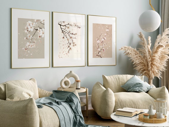 Japandi Wall Art, Flower Print, Wabi Sabi Cherry Blossom Wall Art