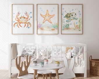 Watercolor Sea Animals Nursery Art Prints: Ocean Kids Decor (Digital Download)