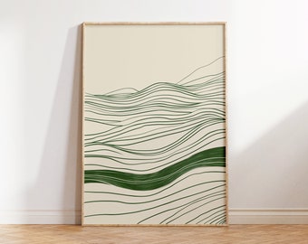 Japandi Sage Green Abstract Line Art Print (Digital Download)