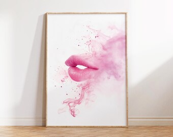 Kiss Lips Wall Art, Preppy Dorm Room Decor, Trendy Poster, Lipstick Print, Trendy Art Print, Funky Fashion Make Up Art, Girls Room Decor