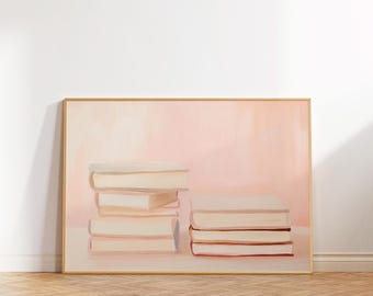 Bücherstapel Kunstdruck, Pastell Bibliothek Dekor (Digitaler Download)