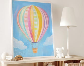 Rainbow Hot Air Balloon Print: Pastel Nursery Decor (Digital Download)