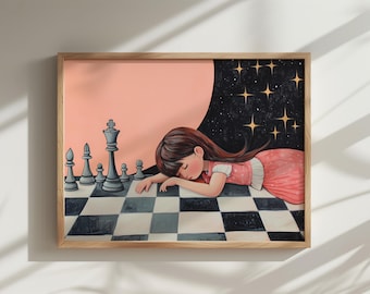 Girl Chess Dream Art Print, Playroom Decor (Digital Download)