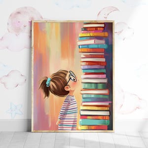 Pastel Reading Art, Girls Room Reading Print, Bookworm Wall Art, Study Room Print, Library Printable Art, Read Book Decor, Cute Reader Gift