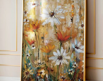 色鮮やかな花の油絵、花の風景画（デジタルダウンロード） - Etsy 日本