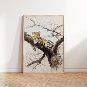 Leopard Wandkunst, Leopard Zeichnung Druck, Tier Dekor, Safari Digitales Poster, Leopard Bleistiftzeichnung, DRUCKBARE Katzen Wandkunst