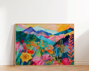 Colorful Floral Mountain Landscape Art Print (Digital Download)