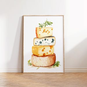 Cheese Wall Art, Cheese Decor, Kitchen Retro Cheese Printable Poster, Cheese Lover Gift, Italian Cheese Art Print, French Food Kitchen Decor