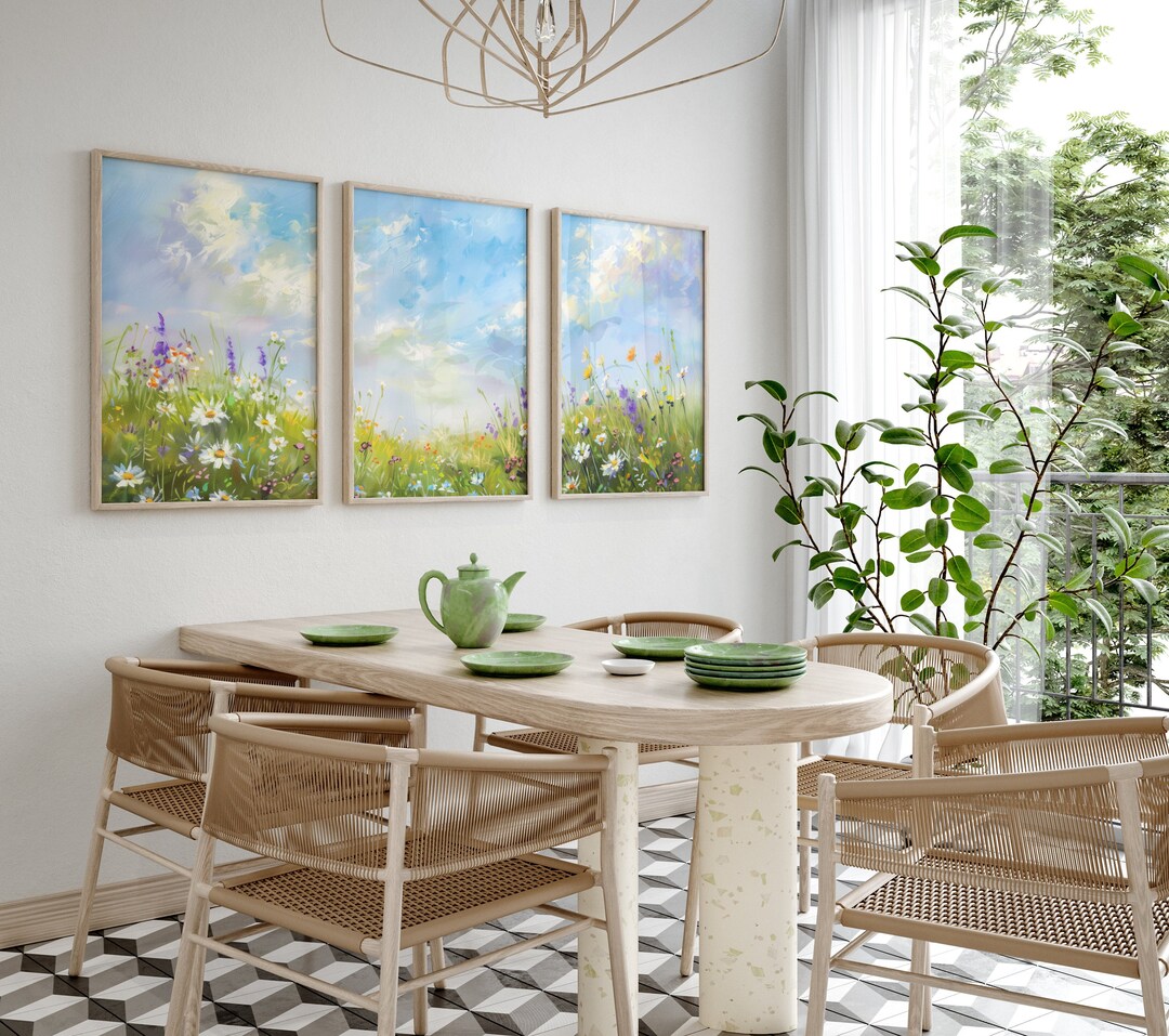 Wildflower Field Landscape Print: Set of 3 Floral Art (digital Print ...