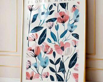 Stampa artistica del mercato dei fiori di Parigi, decorazione murale floreale moderna (download digitale)