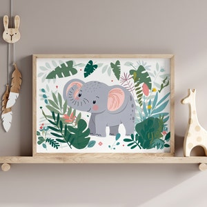 Boho Elephant Nursery Decor, Baby Room Animal Poster, Safari Playroom Wall Art, Kids Room Prints, Home School Decor, Cute Animal Jungle Art