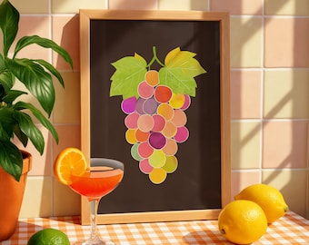 Colorful Grapes Kitchen Art Print, Modern Fruit Poster (Digital Download)
