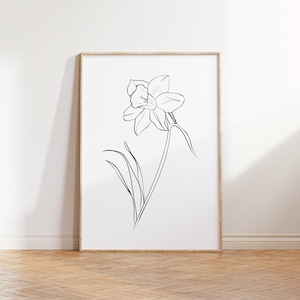 Narzisse Flower Line Wandkunst, Einzellinie Blumenzeichnung, durchgehende Linie Blumenillustration, minimalistische Linie Narzisse Poster, DRUCKBAR
