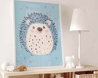 かわいいハリネズミのプリント、保育園の壁アート、カラフルな
