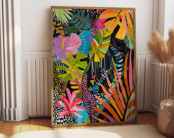 Abstract Vibrant Wall Art, Maximalist Print, Floral Modern Art, Colorful Wall Art, Trendy Art, Printable Eclectic Print, Digital Download