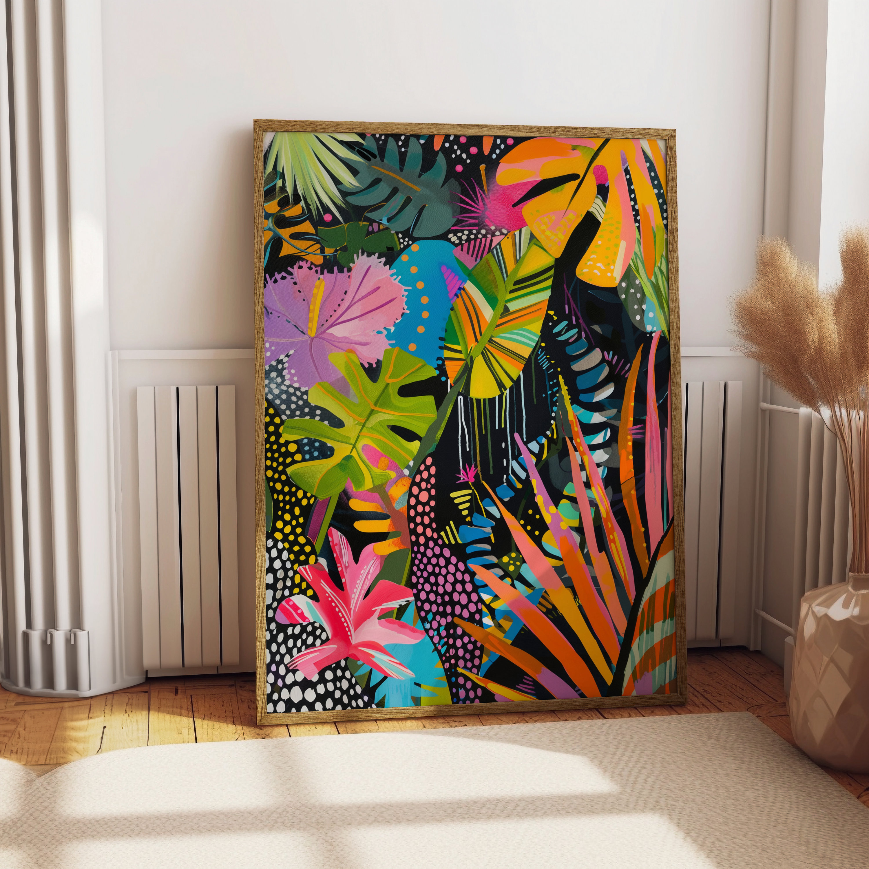 Floral Abstract Art Print, Vibrant Botanical Wall Decor (digital