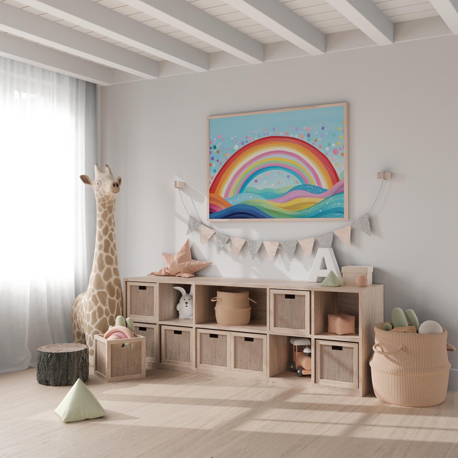 Bright Rainbow Nursery Print, Playroom Poster, Boho Colors Kids Room ...