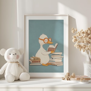 Impresión colorida para sala de estudio, impresión de libro de lectura de animales para niños, póster imprimible de lectura para el aula, linda decoración de aprendizaje, arte de pared escolar en colores pastel