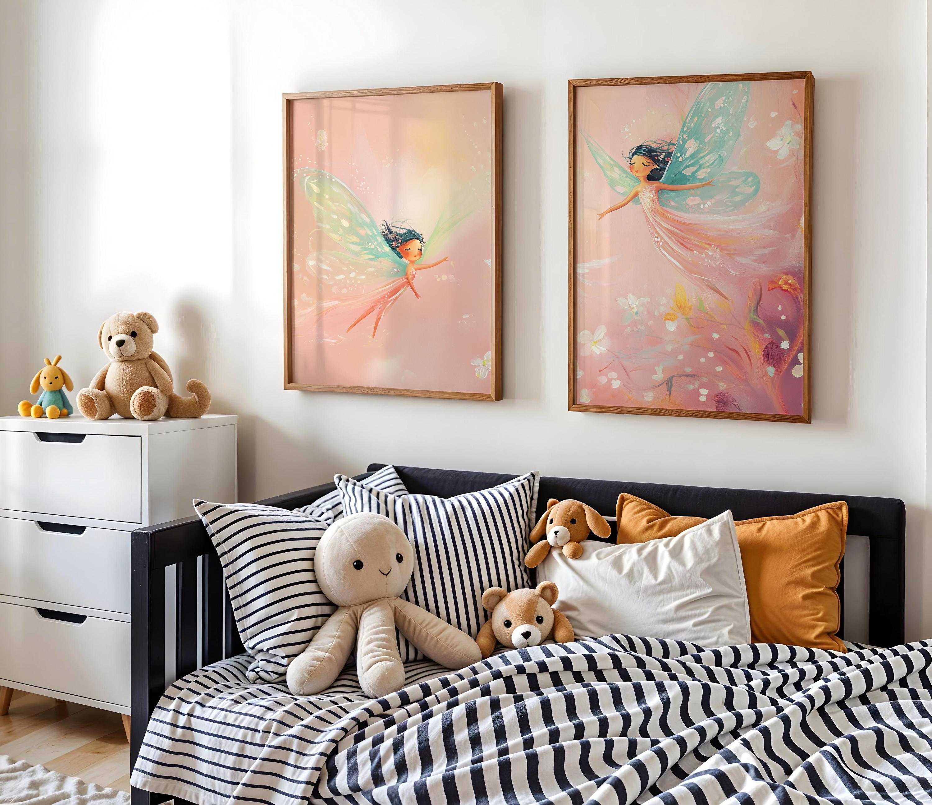 Fairy Wall Art Set of 2, Nursery Fairies Decor, Colorful Fairytale Kids Room  Prints, Girls Room Posters, Nursery Decor, Bright Playroom Art - Etsy, image size:3000x2590