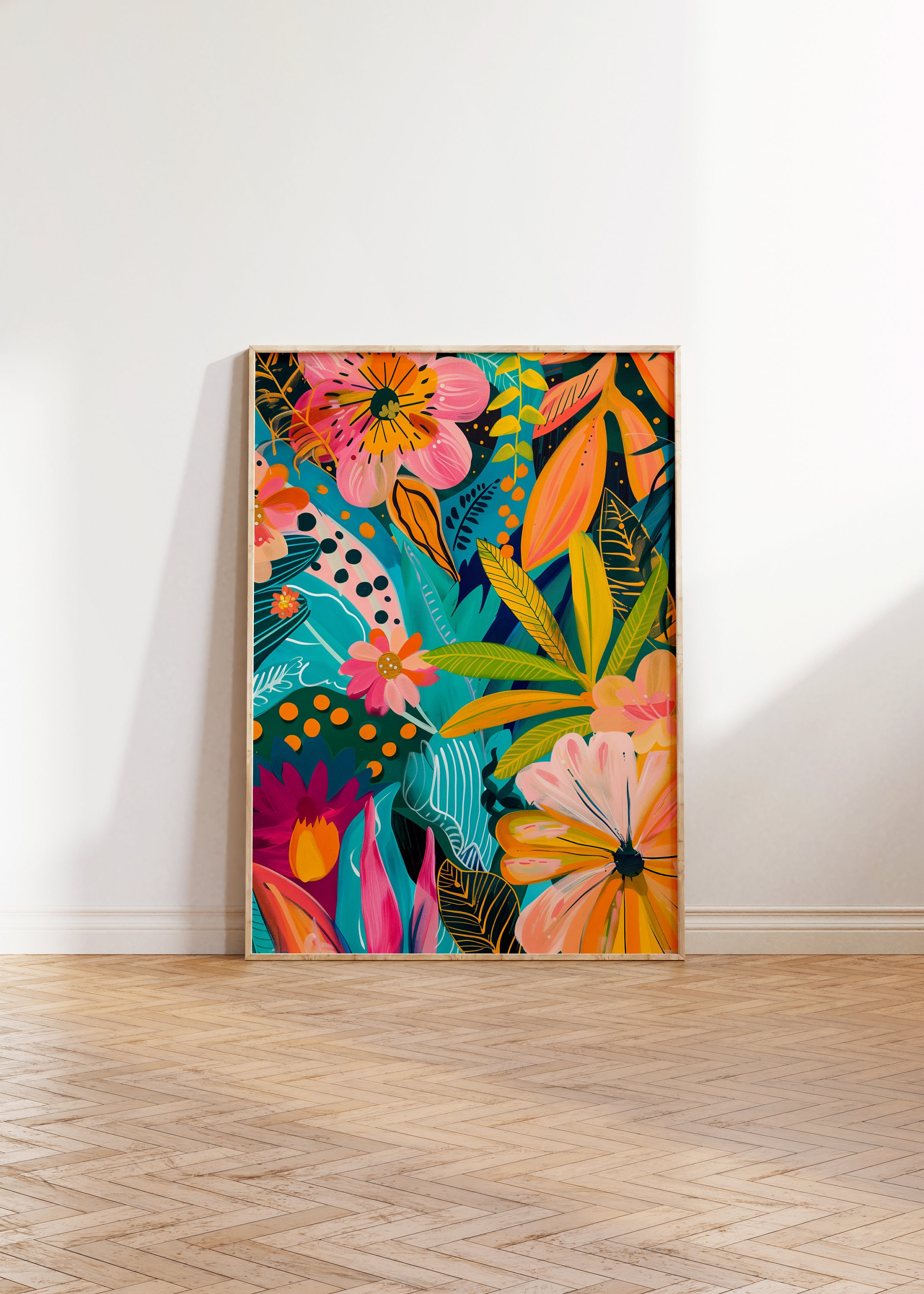 Maximalist Acrylic Flowers Wall Art, Colorful Print, Modern