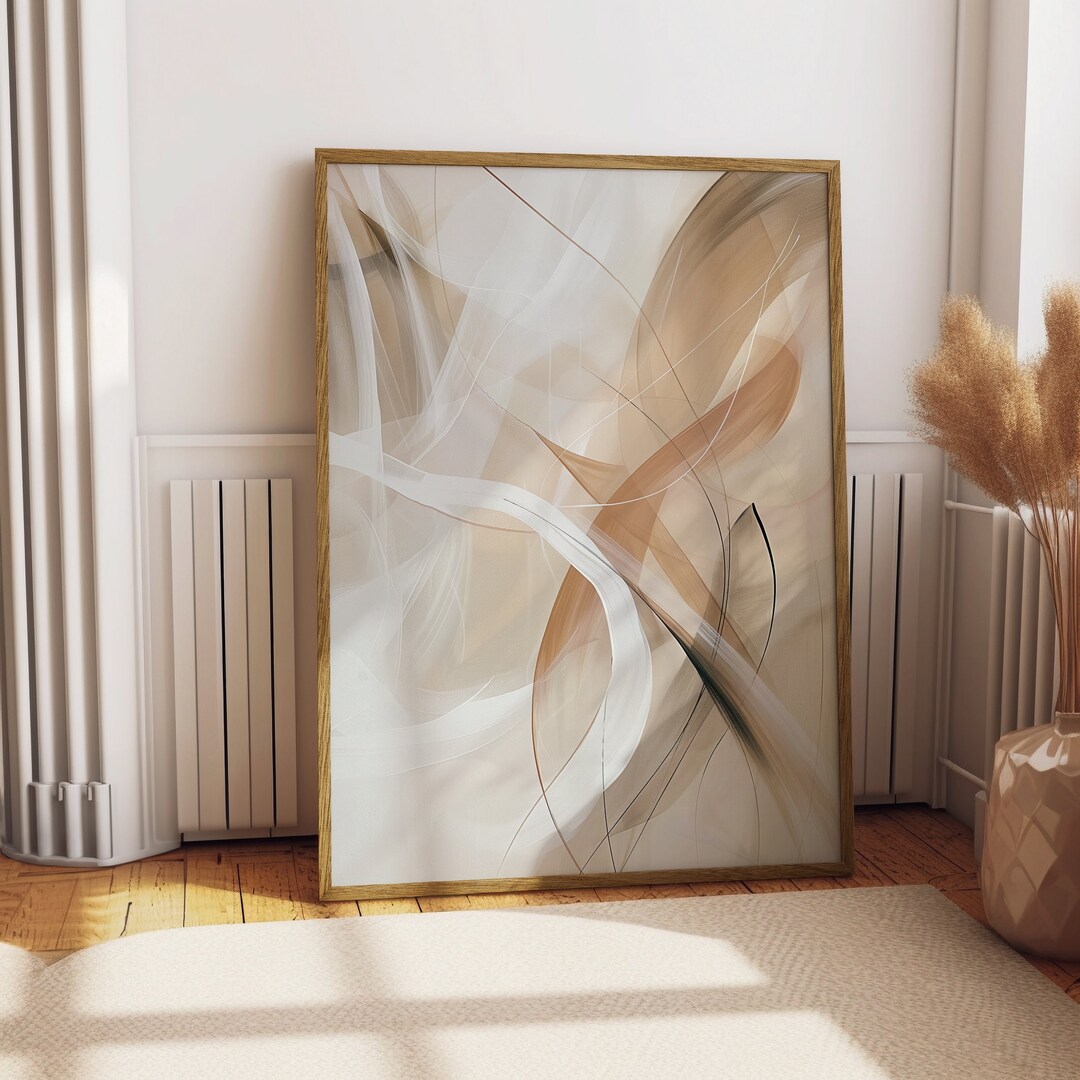 Beige Abstract Wall Art, Modern Gallery Wall Art, Minimalist Bedroom ...