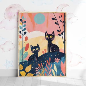 Cats Children&#39;s Room Wall Art, Colorful Playroom Cat Print, Contemporary Animal Illustration, Cute Kitten Nursery Decor, Kids Room Poster