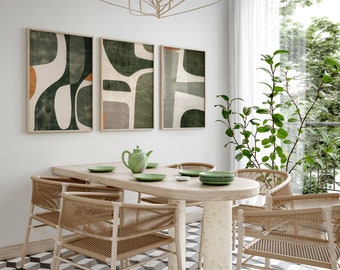 Modern Abstract Art Prints Set, Green Beige, Minimalist Decor (Digital Download)