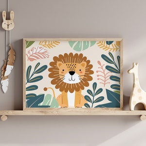 Boho Lion Nursery Decor, Baby Room Animal Poster, Safari Playroom Wall Art, Kids Room Prints, Home School Decor, Cute Animal Wall Art