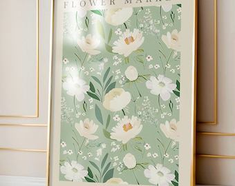 Stampa artistica del mercato dei fiori di Londra, decorazione murale floreale moderna (download digitale)