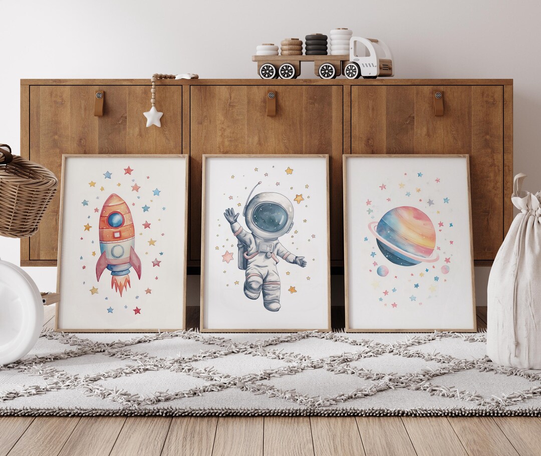 Cute Space Printable Kids Wall Art Set of 3, Nursery Space Themed ...