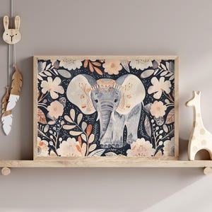 Elephant Nursery Boho Decor, Baby Room Animal Poster, Safari Playroom Wall Art, Kids Room Prints, Floral Kids Decor, Cute Animal Jungle Art