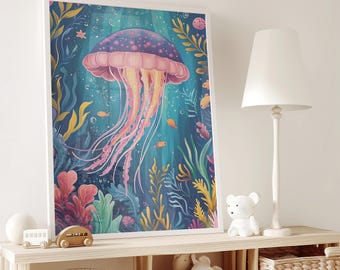 Colorful Jellyfish Print, Nautical Kids Room Decor (Digital Download)