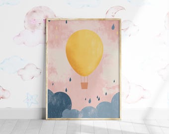 Hot Air Balloon Nursery Print, Pastel Baby Room Decor (Digital Download)