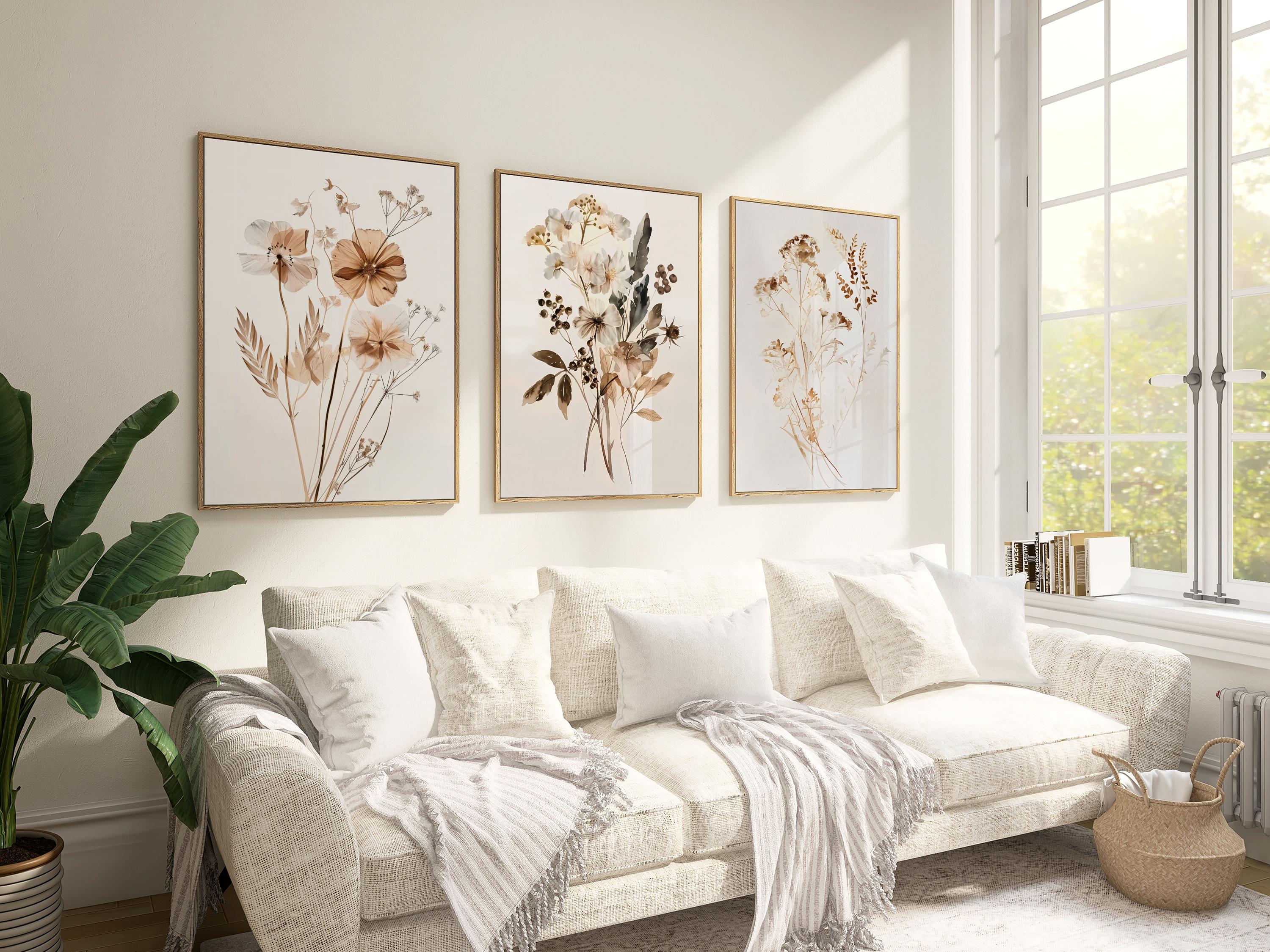 Watercolor Wildflower Prints, Neutral Spring Floral Art Set of 3, Minimalist Boho Wall Decor, Botanical Wall Art, PRINTABLE Flower Wall Art